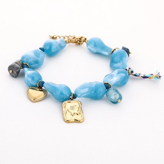 BLAUWE KRALEN ARMBAND MET BEDELS
