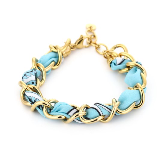 BLAUWE STOFFEN SCHAKELARMBAND