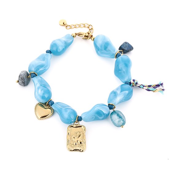BLAUWE KRALEN ARMBAND MET BEDELS